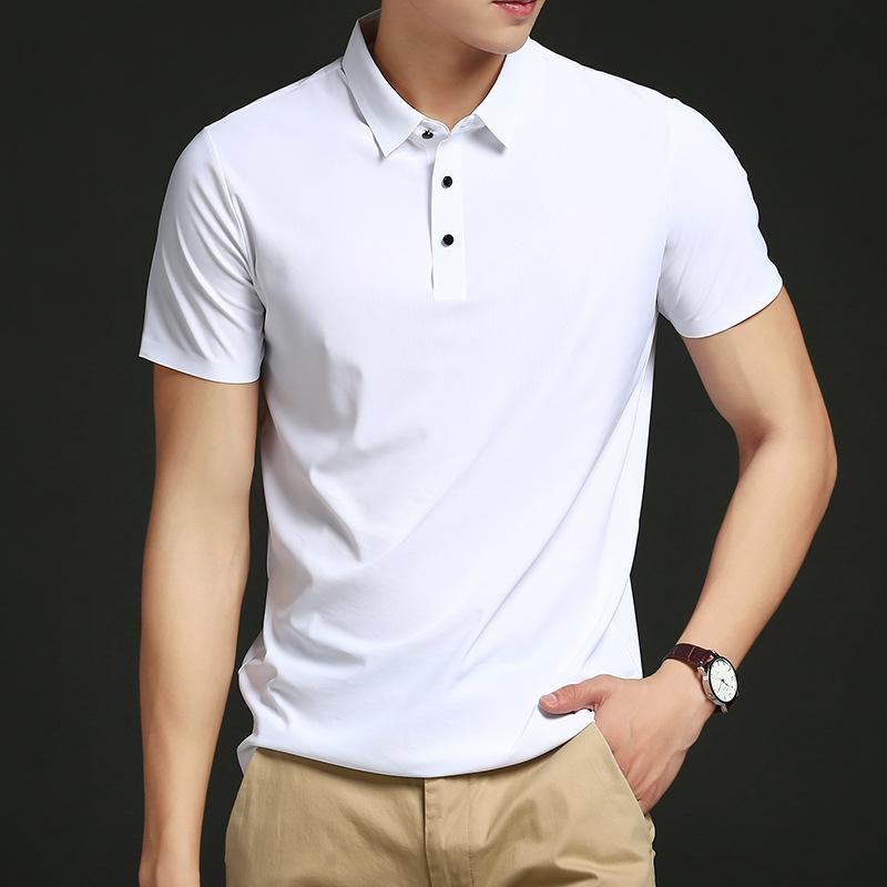 Summer Men's Ice Silk POLO Shirt Seamless Nylon Youth Lapel T-shirt Short-sleeved Business Men's Clothing