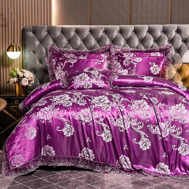 4 шт./комплект роскошных жаккардовых удобных комплектов постельного белья с кружевным краем, простыня, свадебное постельное белье, домашний текстиль, покрывала, комплект из четырех предметов