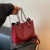 Square PU Leather Women's Bags One Shoulder Crossbody Bucket Bag with Large Capacity Detachable Chain Trendy New