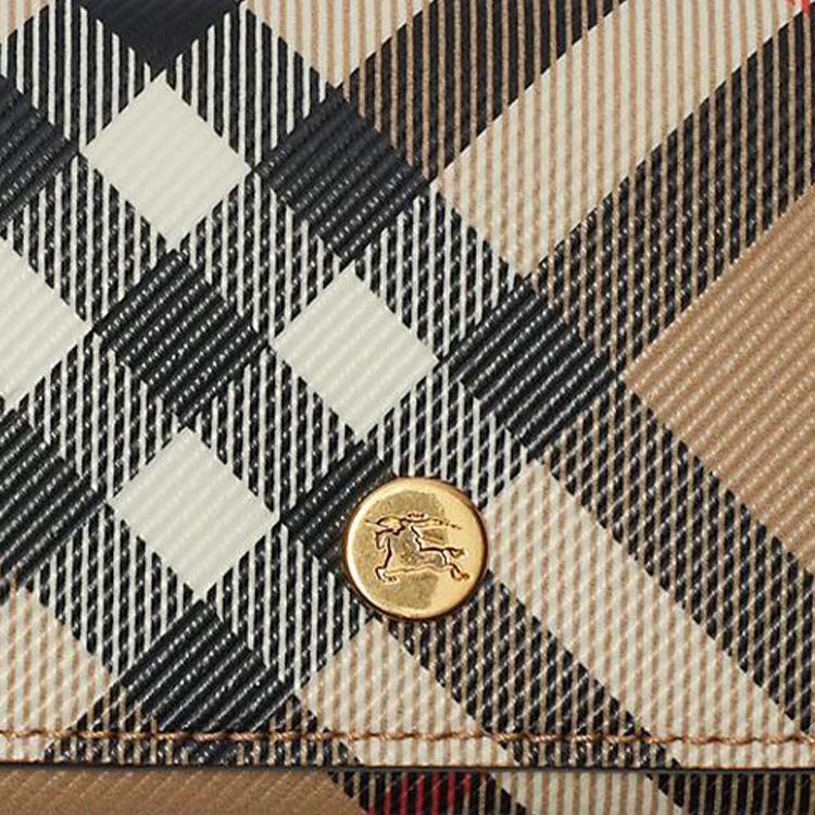 Burberry Винтажный клетчатый трехскладной кошелек, Роскошный компактный кошелек для мужчин с логотипом в виде рыцаря золотистого оттенка, Для повседневного ношения и путешествий 80952911