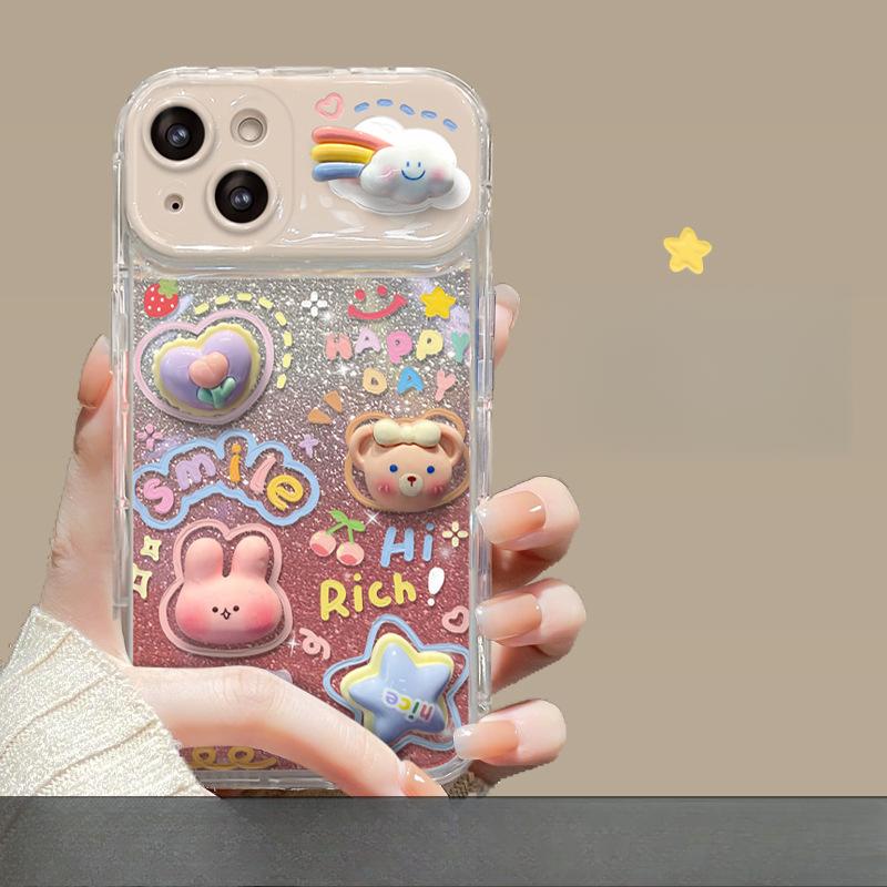 Cloud Doll Chain Suitable for Apple 15pro Mobile Phone Case 11/12mini Three-dimensional IPhone 13 Flip Mirror