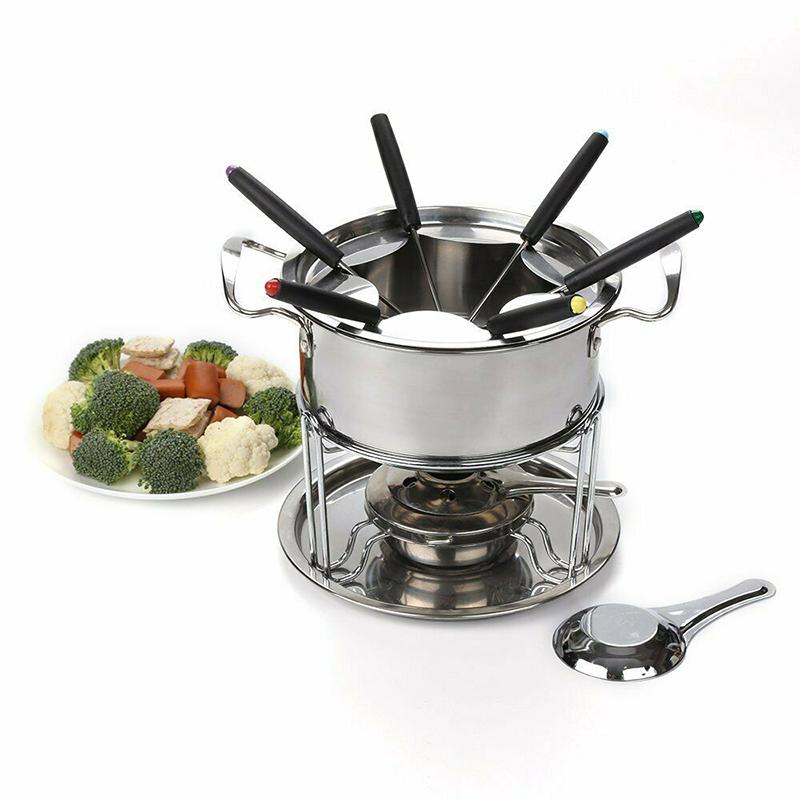 Набор плавильных котлов для сыра и шоколадного фондю из нержавеющей стали с 6 вилками