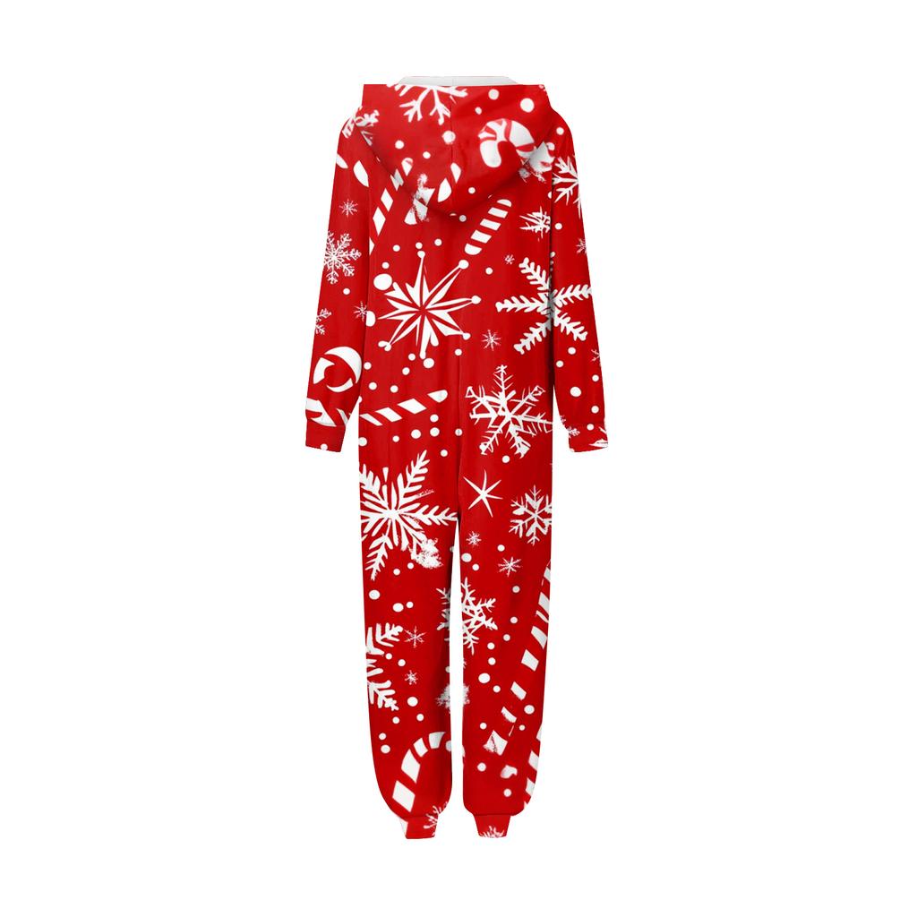Комплект комбинезона на молнии с капюшоном и длинными рукавами для всей семьи с рождественским принтом