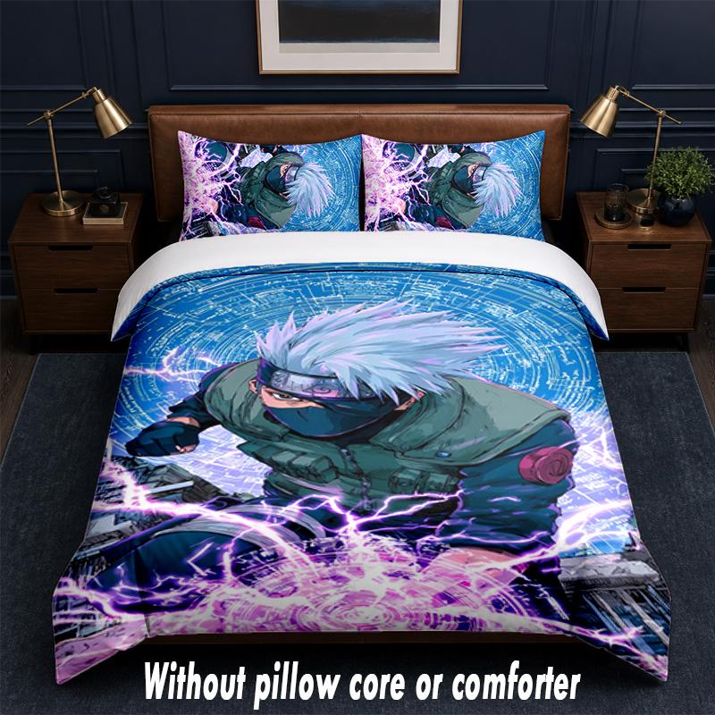 Kakashi Hatake Design Bed Bedding Set 1 Duvet Cover + 2 Pillowcases Soft Breathable Household Bed Linens