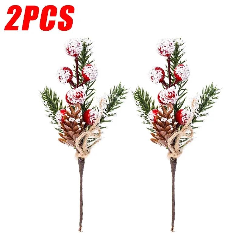 Искусственные сосновые шишки, рождественские искусственные ягоды, ветки падуба, имитация цветочного растения, рождественские украшения для Нового года и Навидада