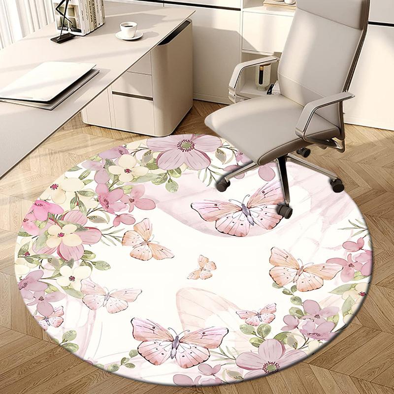 1PC Butterfly Flowers Non-Slip Floor Round carpet, Office, family, bedroom, Large Area Rug Indoor Rugs, Durable Polyester-Z0430