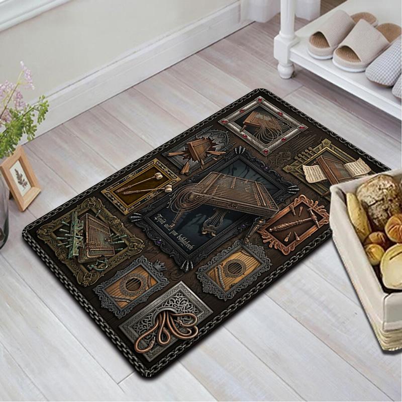 Steampunk Musical Instruments Pattern Rug Floor Mat for Living Room or Bedroom Soft and Comfortable Carpet a Gift for Birthday and Holiday.