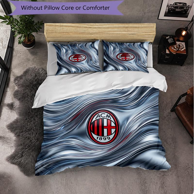 AC Milan Pattern 3 Pieces Bedding Set Soft Microfiber Duvet Cover with Pillow Cases for Bedroom