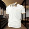 Men's golf polo shirt, featuring a classic 2button collar and a color-blocked checkered collar and cuffs-soft and comfortable against the skin