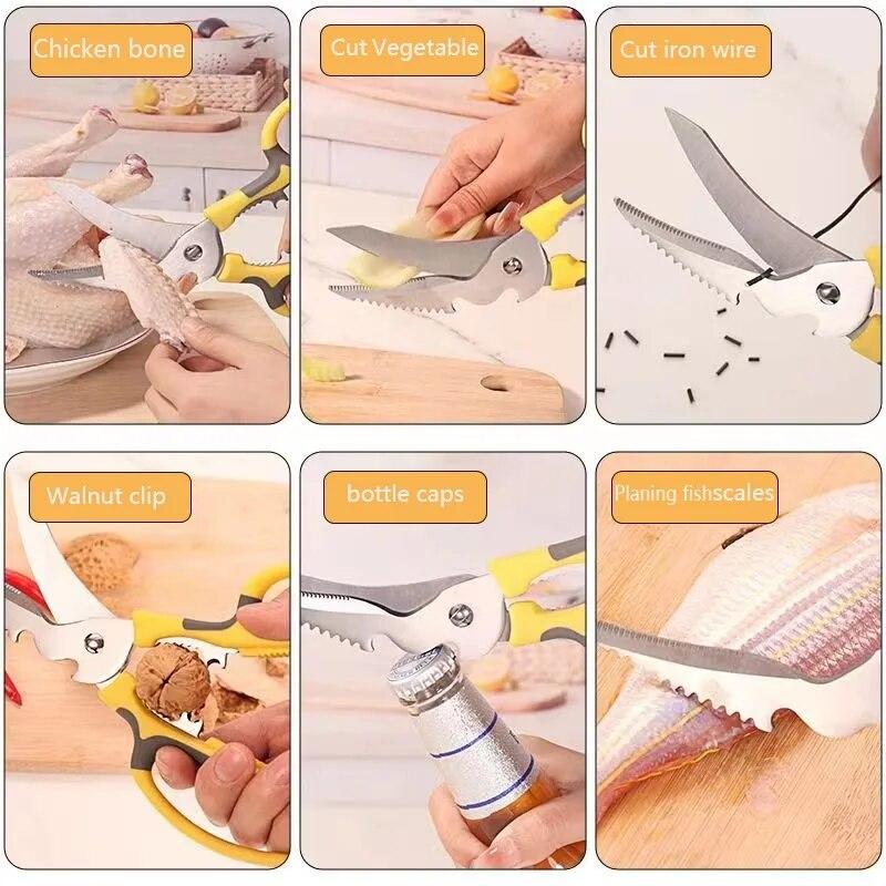 Многофункциональные кухонные ножницы, куриные кости, кухонные ножницы из нержавеющей стали, ножницы для рыбы, весы, открывалка для пива, уличные ножницы