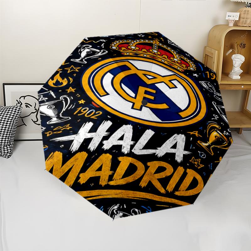 real Madrid Theme Automatic Umbrella, Lightweight & Portable, 8 Rib, Perfect for Outdoor Travel, Birthdays, Christmas, Gifts.