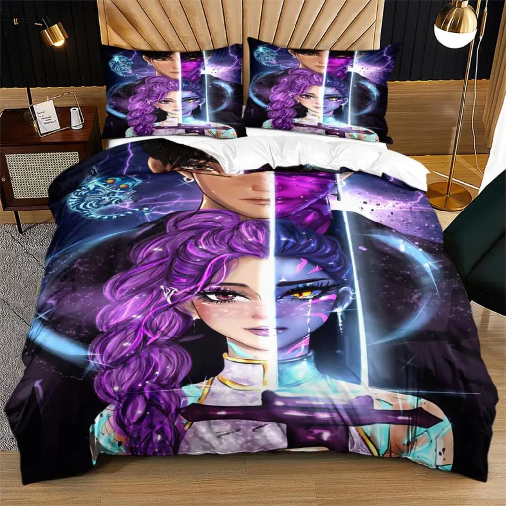 K-поп D-охотники на демонов Постельное белье Односпальный Хэллоуин Костюм Постельное белье - Наборы из 2-3 предметов Одеяло Стеганое одеяло Пододеяльник Наволочки