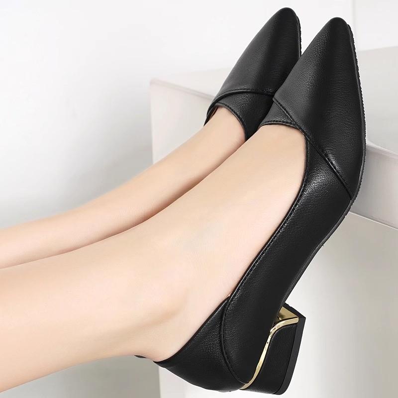 Модная женская обувь из мягкой кожи на плоской подошве, новая обувь 2025 года, женская обувь на мягкой подошве и среднем каблуке, женская обувь весна и осень, толстый каблук, универсальная l