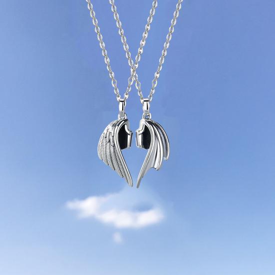1 пара ожерелья для пар в форме крыла, магнитное соединение, символ любви, демон, ангел, подходящее ожерелье, подарок на день Святого Валентина, ожерелье с подвеской