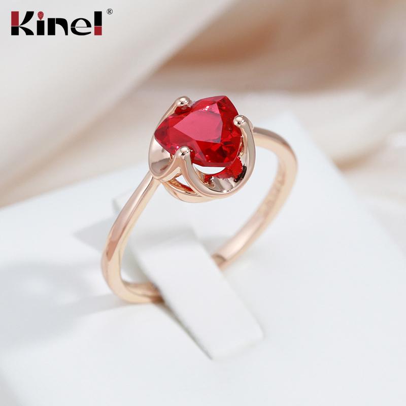 Женские свадебные украшения Kinel Red Cubic, элегантные кольца из розового золота