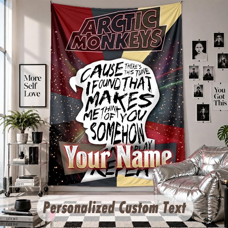Wall Hanging Tapestry With Custom Name & Text, Arctic Monkeys Decorative Tapestry For Bedroom