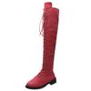 European & American Style Lace-Up Over-the-Knee Round Toe Long Boots for Women, Large Size 43, Autumn/Winter 2020.