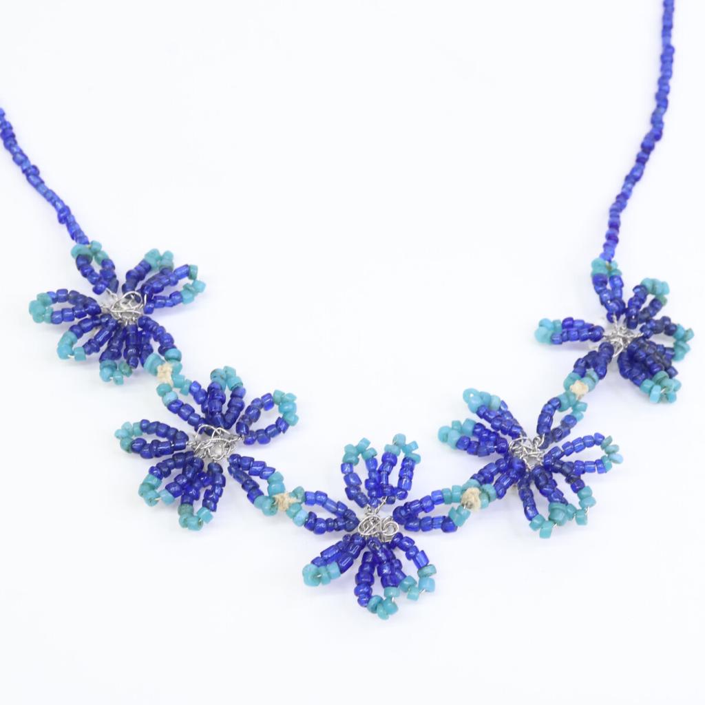 45R Beaded Flower Necklace BlueUsed