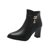 Winter Women's Round Toe Fashion Boots Chunky Heel Short Cotton Boots Side Zipper High Heel Single Women's Ankle Boots