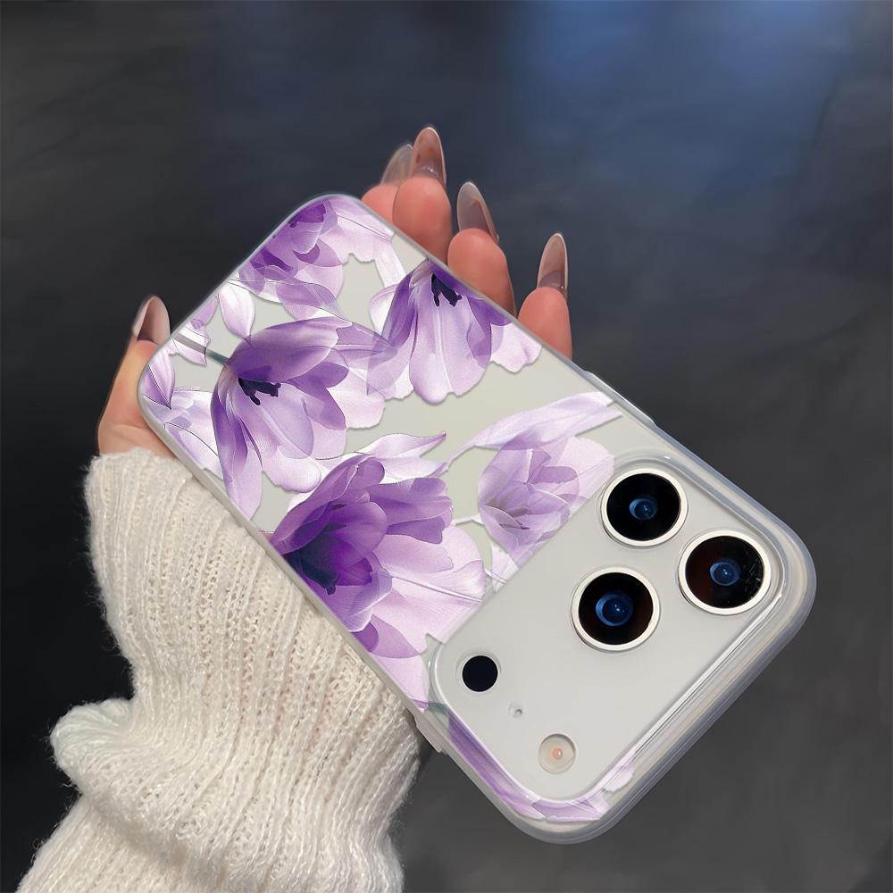 Фиолетовые цветы Чехол для телефона Для iPhone 17 Pro Max 16 13 11 15 14 12 17Air 16ProMax 17promax Прозрачный Силиконовый Мягкий Funda Чехол