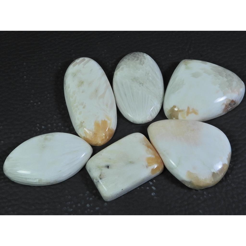 06Pcs Natural Scolecite Mix Cabochon Loose Gemstone Lot 195Cts. A-762