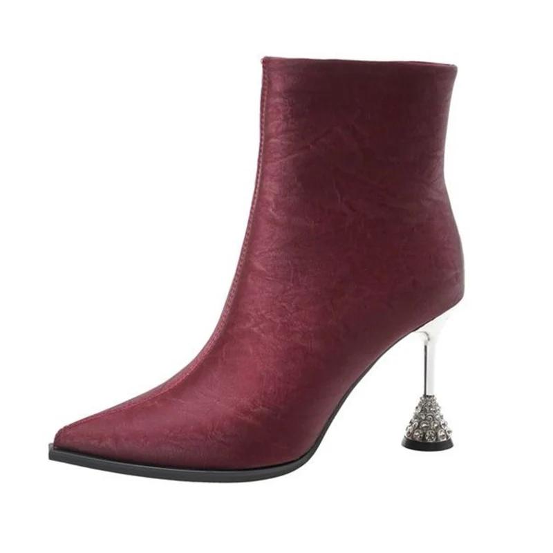 Женские ботильоны с острым носком, модные кожаные туфли на высоком каблуке 2025 года, тренд зимы, новый бренд, элегантные туфли-лодочки, дизайнерские Botas De Mujer