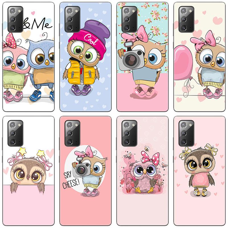 Cartoon Owl Cute Owls Phone Case For Samsung Galaxy S20 S21 FE S10 Lite Note 20 10 Lite S8 S9 S10E S10 Plus Ultra Black Cover