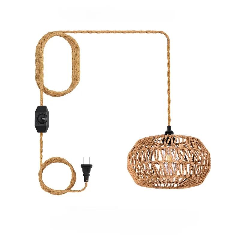 Винтажный подвесной светильник с абажуром из пеньковой веревки E27, современный дизайн, для дома, гостиной, декоративное освещение