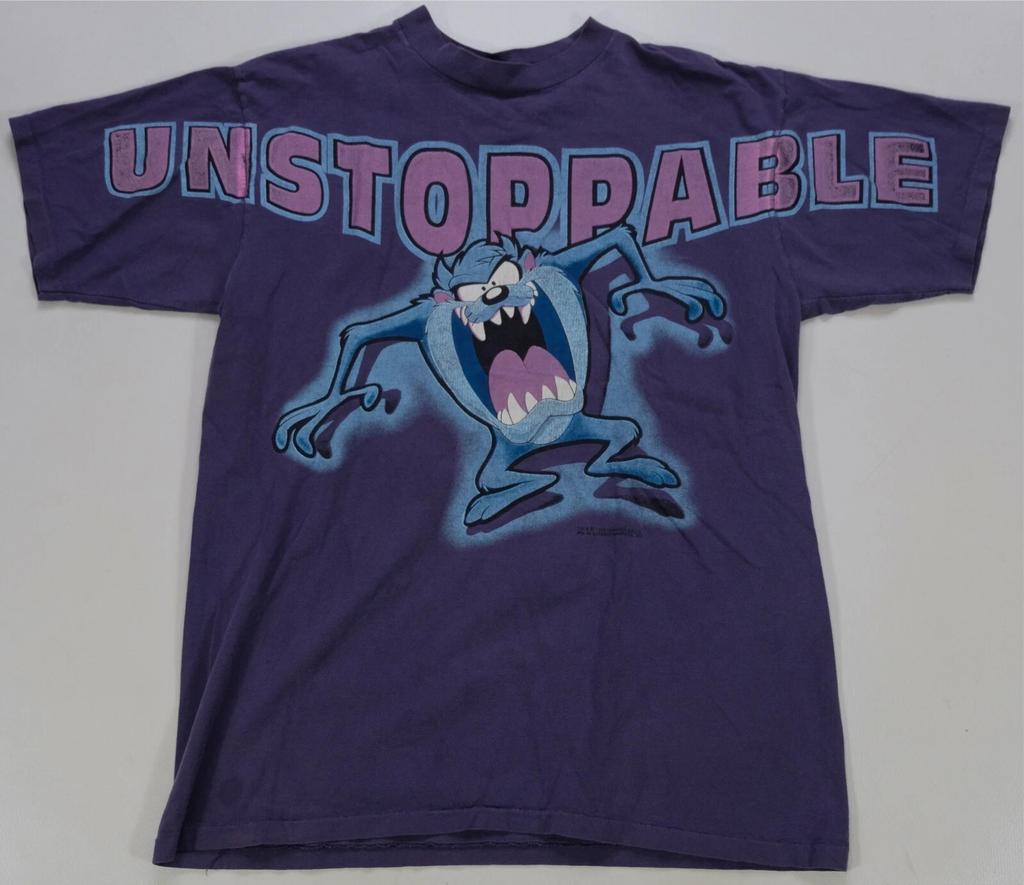 Rare VTG GARMENT GRAPHICS Taz Unstoppable Looney Tunes 1996 T Shirt 90s Purple L