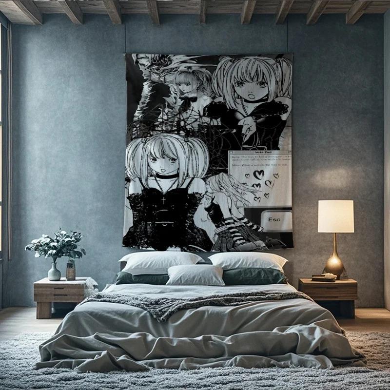 VIKAMA Death Note Anime Tapestry Neon Luminous Dark Style Wall Hanging L Ryuk Art Mural for Game Room Bedroom Wall Decor