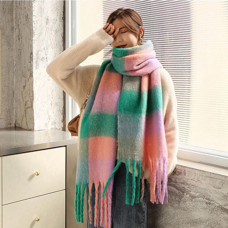 Rainbow Scarf: Women's Colorful Plaid Winter Shawl - Trendy, Warm, and Versatile for Students and Couples
