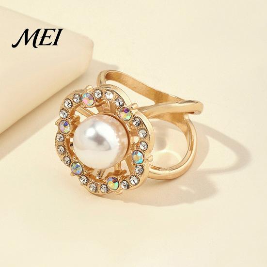 Shiny Scarf Ring Retro Flower Ring, Faux Pearl Rhinestone Clip, Electroplated Elegant Decorative Silk Holder for Women Neckerchiefs Shawls Shirts