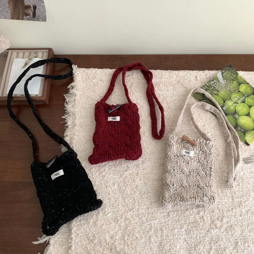 Horn Toggle Button Knitted Cellphone Pouch Simple Crossbody Bag Crochet Shoulder Bag Students