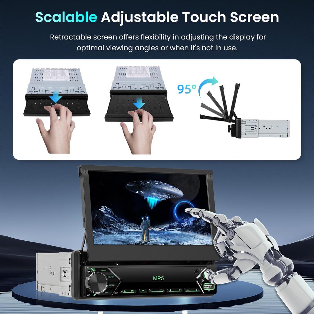 1DIN автомобильная аудиосистема с сенсорным экраном, автомобильное стерео радио CarPlay Android Auto Android Hodozzy SWC Mirror Link FM-радио EQ 7-дюймовая раскладная автомобильная стереосистема с цветным дисплеем