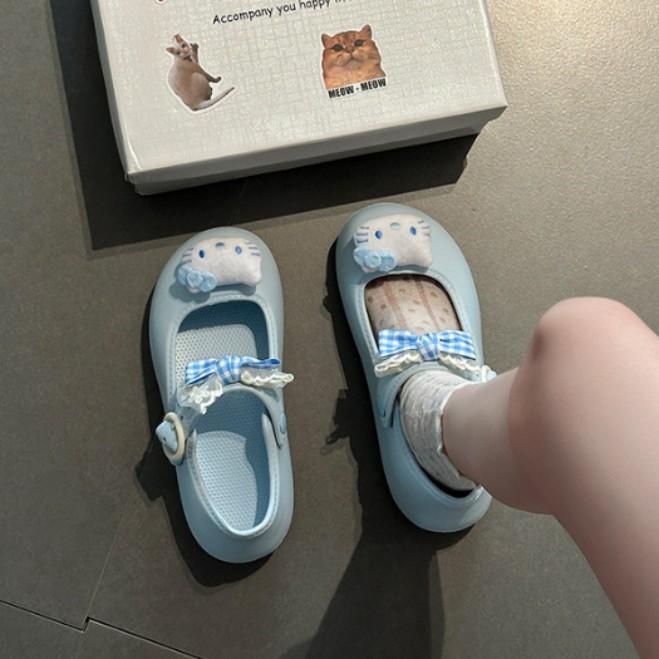 Милые мультяшные туфли Мэри Джейн с бантом женские 2025 лето новые Hello Kitty уличная сумка головные сандалии одинарная обувь