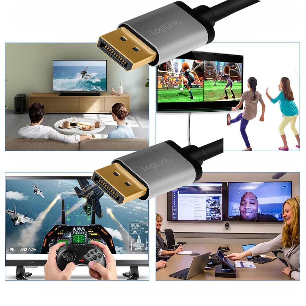 DisplayPort DP/M to DP/M Cable, 4K/60 Hz, 1m, Aluminum, Black/Gray - LogiLink