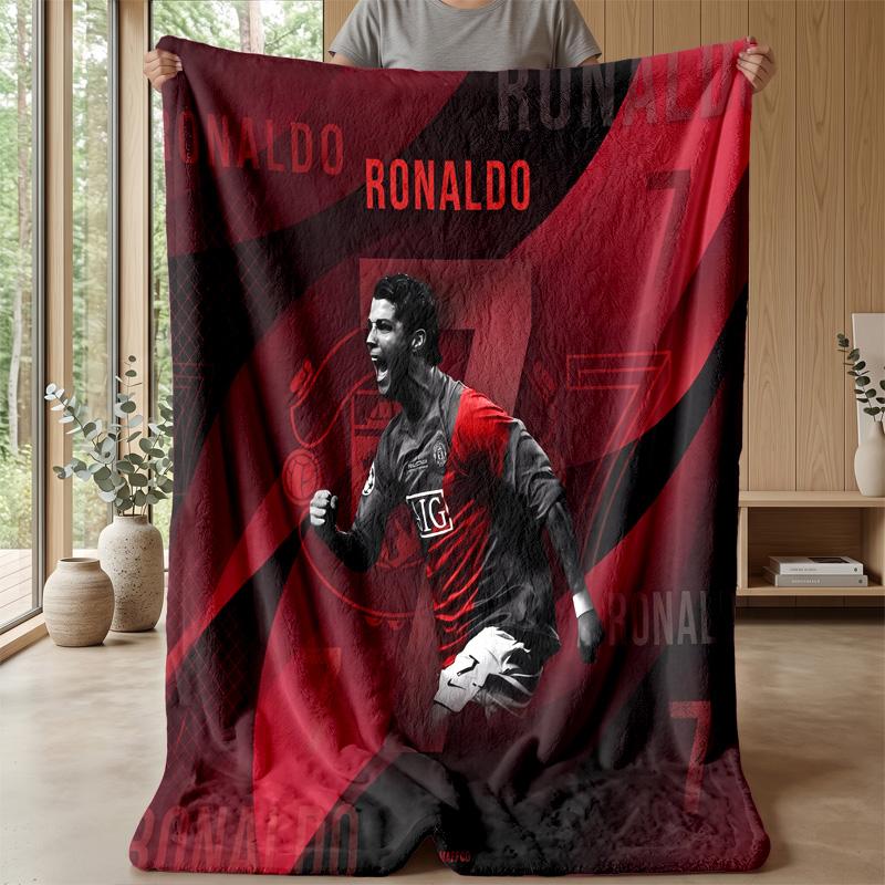 Cristiano Ronaldo Printed Flannel Blanket Skin Friendly Warm Decorative Throw for Indoor Couch Bed Daily Use