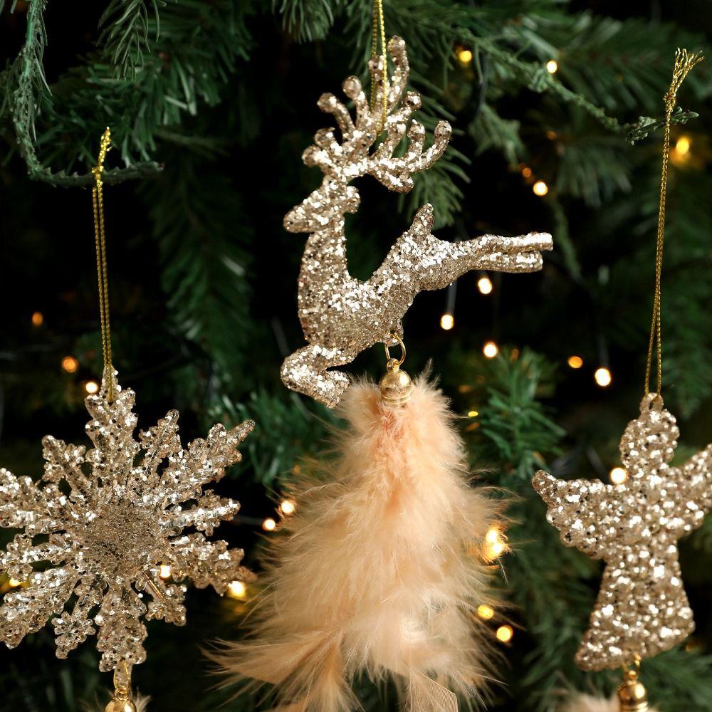 Plastic Christmas Tree Feather Pendant Snowflake Angel Christmas Hanging Decoration Feather Elk Hanging Ornament