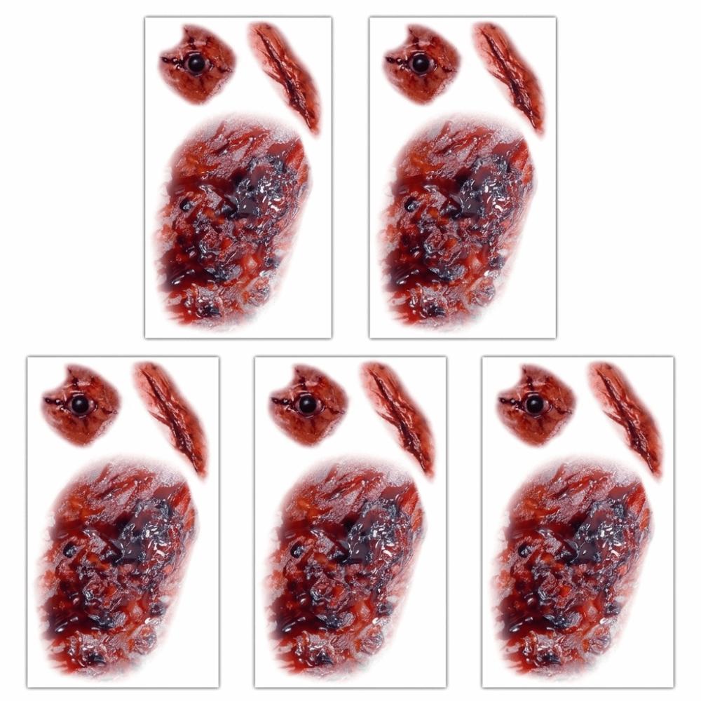 5PCS/SET Long-Lasting Bloody Scar Tattoos Decals Halloween Fake Wound Stickers Film Props