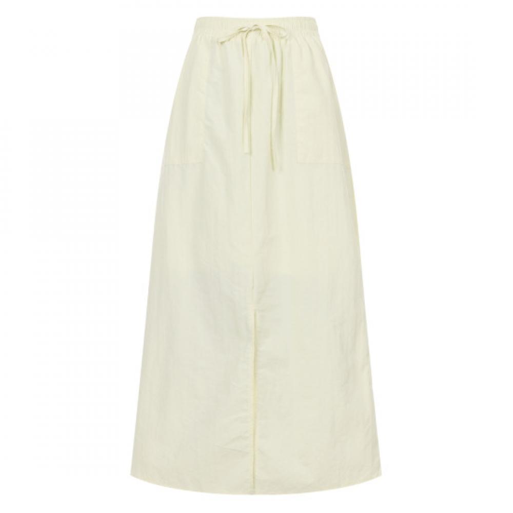 Shop   Women Waistband Pocket Slit Long Skirt Ivory Ntt Wsk 20580