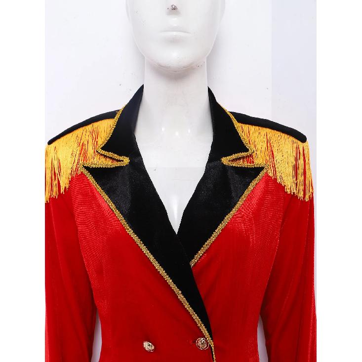 Women Circus Ringmaster Lion Tamer Showman Cosplay Costume Long Sleeve Velvet Jacket Coat for Halloween Carnival Rave Party