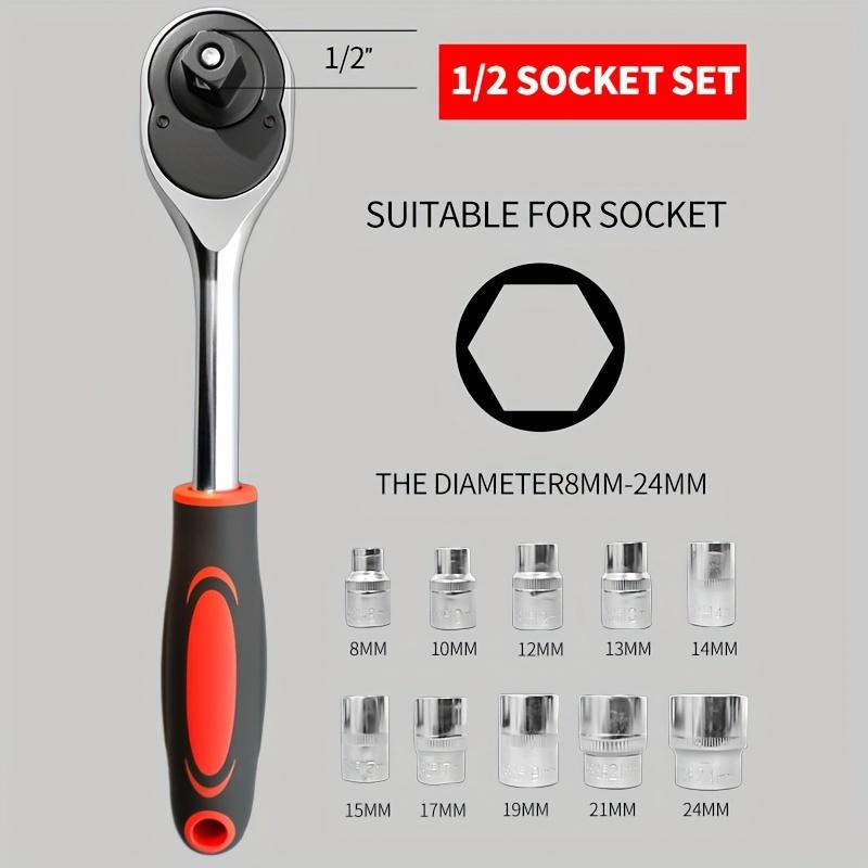 Набор из 12 ключей с храповым механизмом, привод 1/2 дюйма, стальные механические инструменты, набор разводных шестигранных гаечных ключей для ремонта автомобилей и мотоциклов, двухстороннее руководство