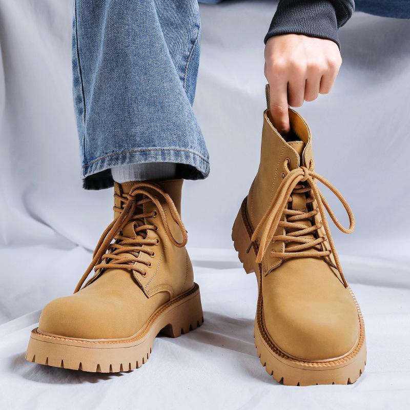 Мужские новые высокие ботинки Мартин на толстой подошве, увеличивающие рост, модный тренд, большого размера, британские ботинки-дезерты, мужская обувь 8266-K