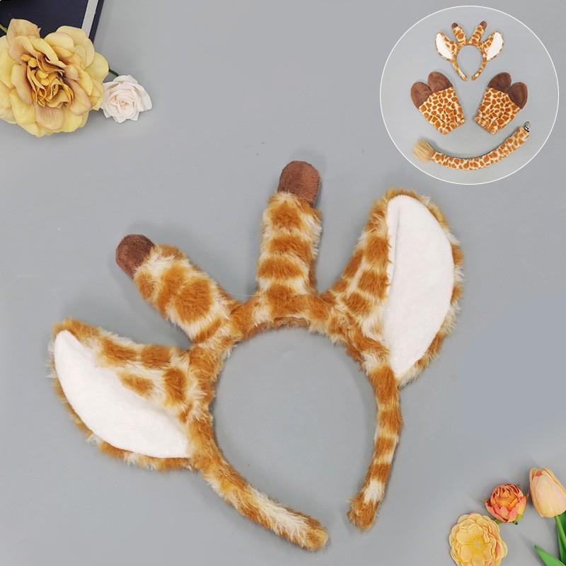 Halloween Costume Accessory Set Deer Ears Tail Hoof Gloves Knitted Animal Headband Party Cosplay