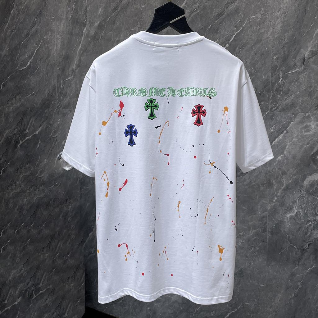 8965 CHROME HEARTS Лето 2026 Новая Высококачественная Хлопковая Свободная Футболка Большого Размера с Круглым Вырезом для Мужчин и Женщин Футболка для Пары