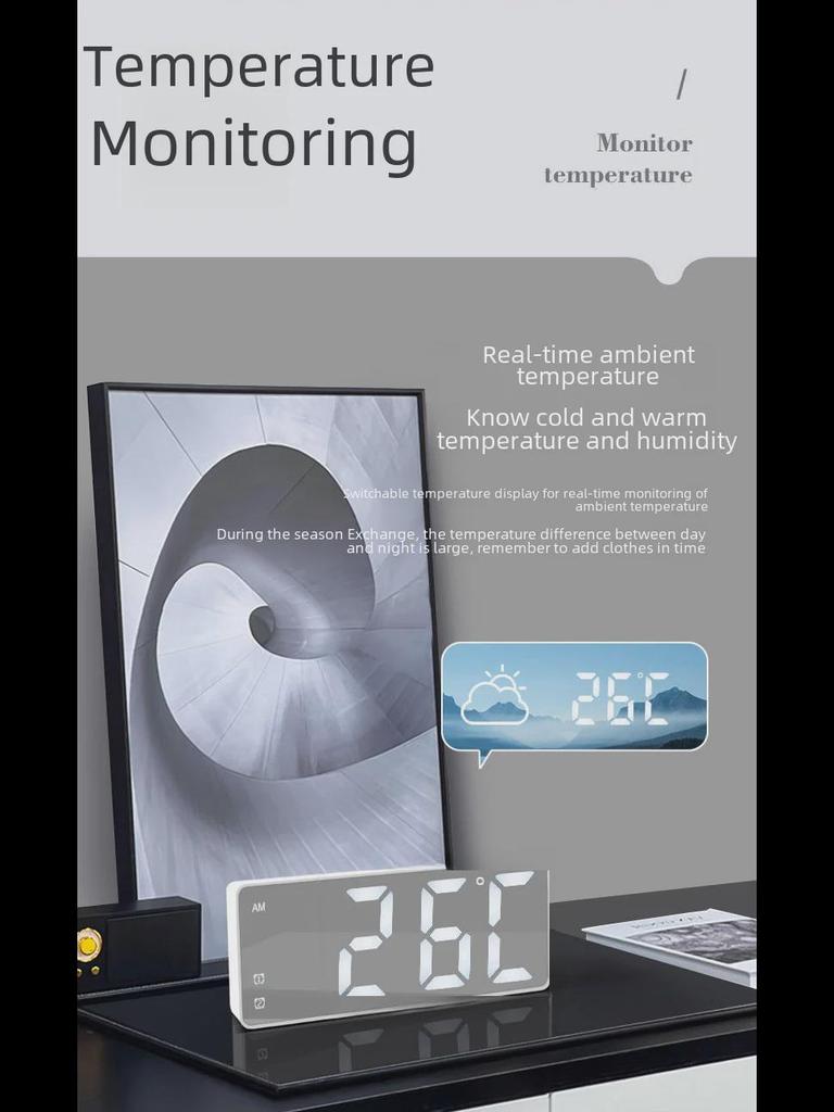 Multifunctional LED Mirror Alarm Clock with Makeup Mirror and Dual-Power Options