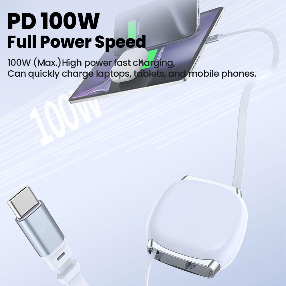 100 Вт Выдвижной Кабель Type C - Type C PD Быстрая Зарядка Кабель для Телефона Для iPhone 15 16 Samsung Ноутбука USB C Кабель Данных Провод