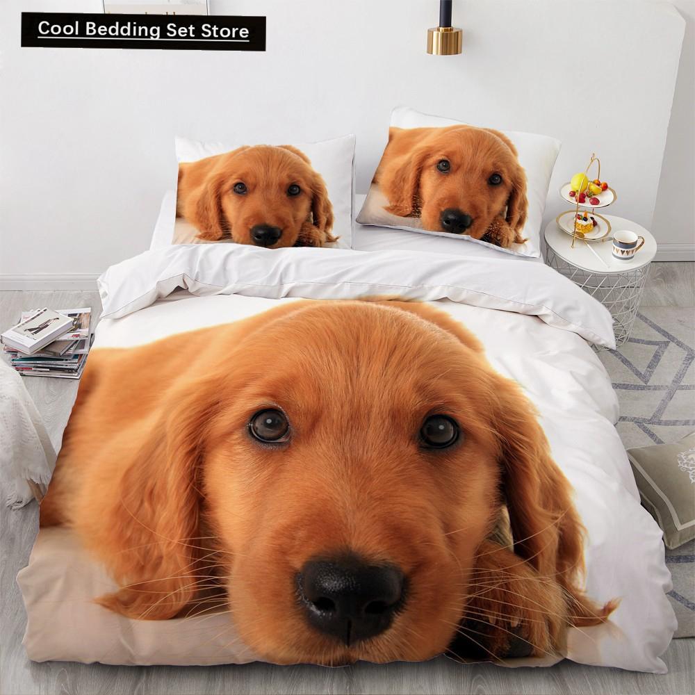 Animal Dog Duvet Cover King Queen Size Kids Cute Pet Puppy Them Bedding Set Corgi Golden Retriever 2/3pcs Polyester Quilt Cover