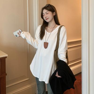 Белая свободная рубашка с V-образным вырезом и длинными рукавами средней длины для женщин на осень и зиму. Верхняя часть толстовки из немецкого бархата.