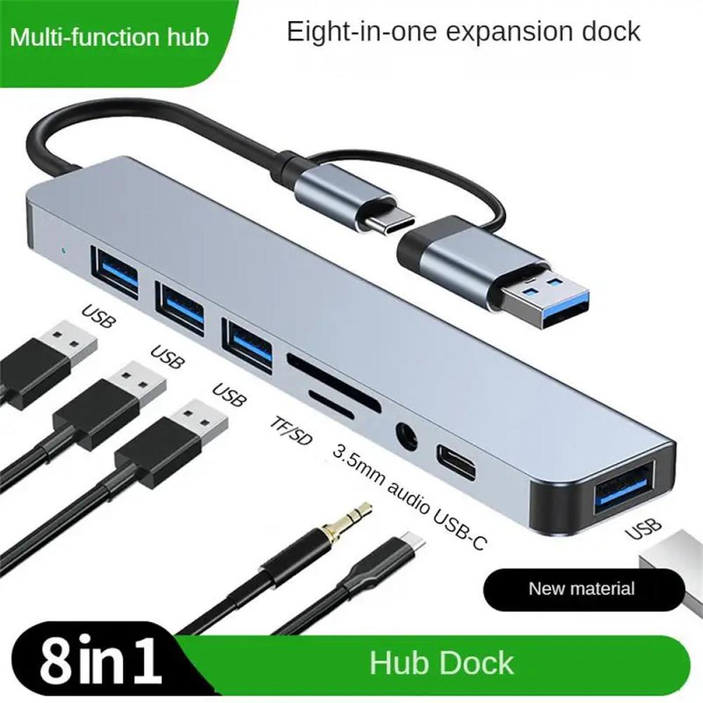 8 In 1 USB C Hub Multiport USB 3.0 Expander With Cable Portable Data Adapter Card Reader For Laptop PC Printer Flash Drive